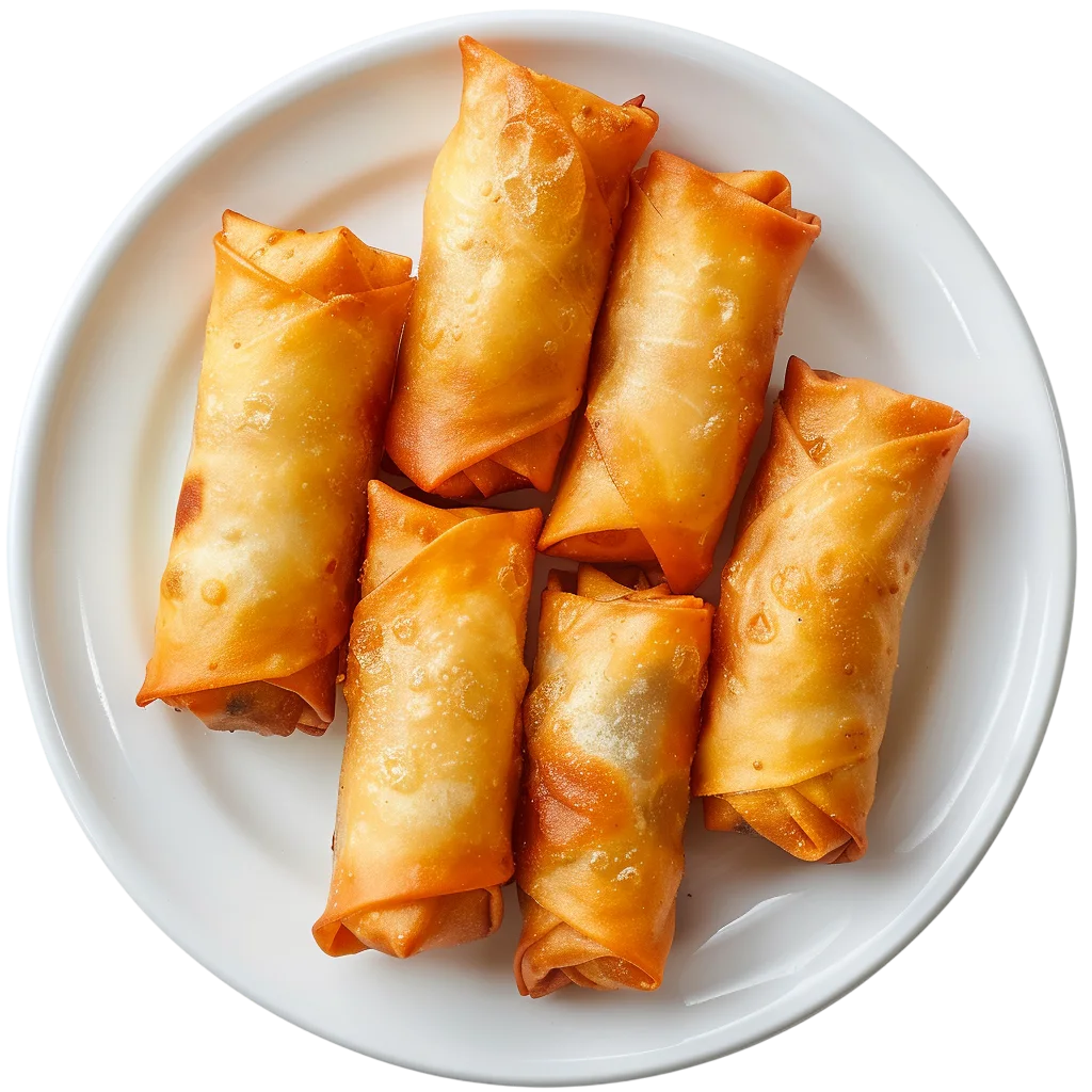 Golden Fried Spring Rolls Plate Free PNG Appetizer