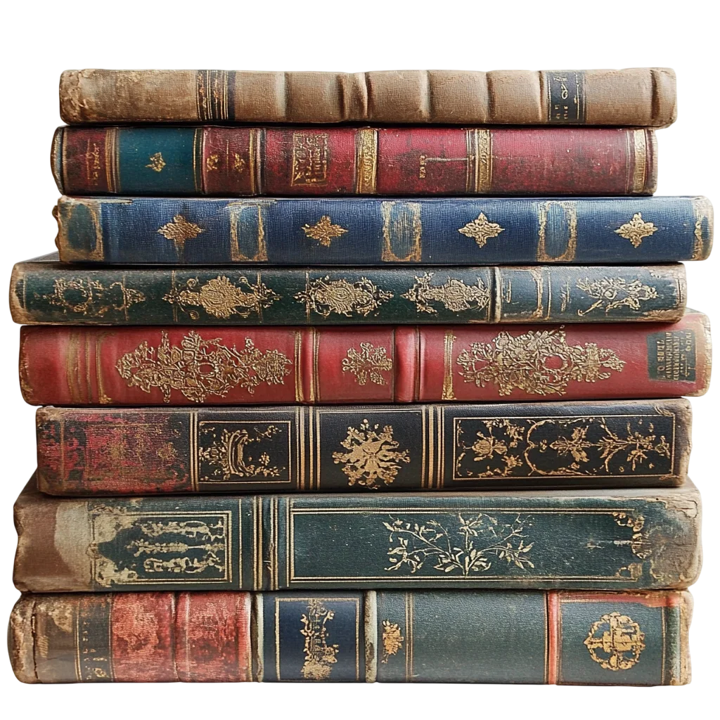 Vintage Hardcover Book Spine Stack Free PNG