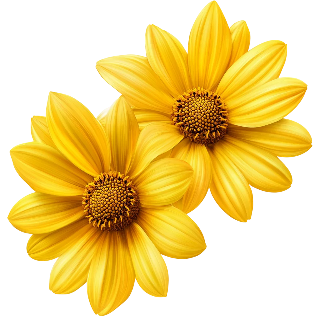 Bright Yellow Coneflower Flower Heads Pair Free PNG