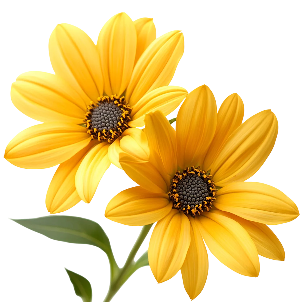 Yellow Coneflower Blossoms with Leaves Free PNG