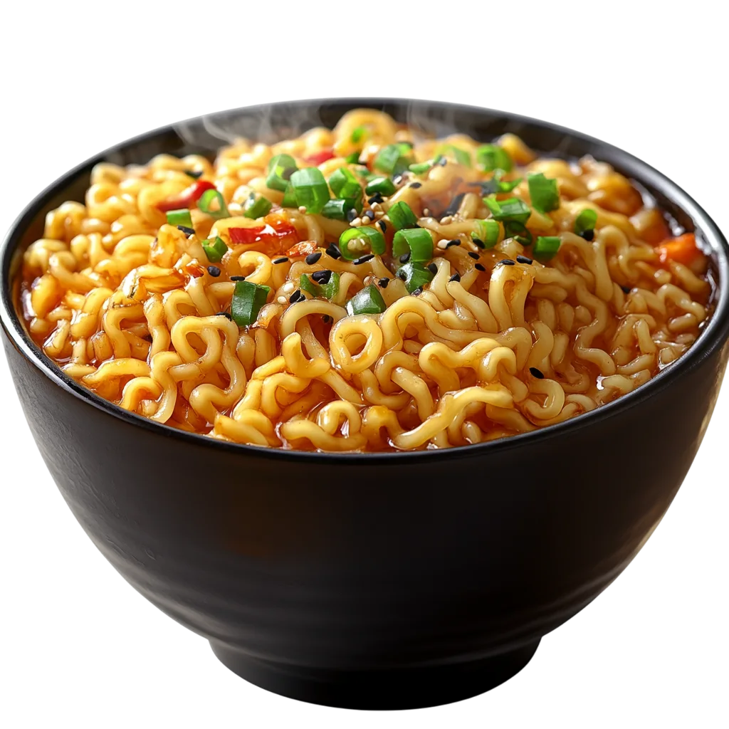Hot Ramen Noodle Soup in Black Ceramic Bowl Free PNG