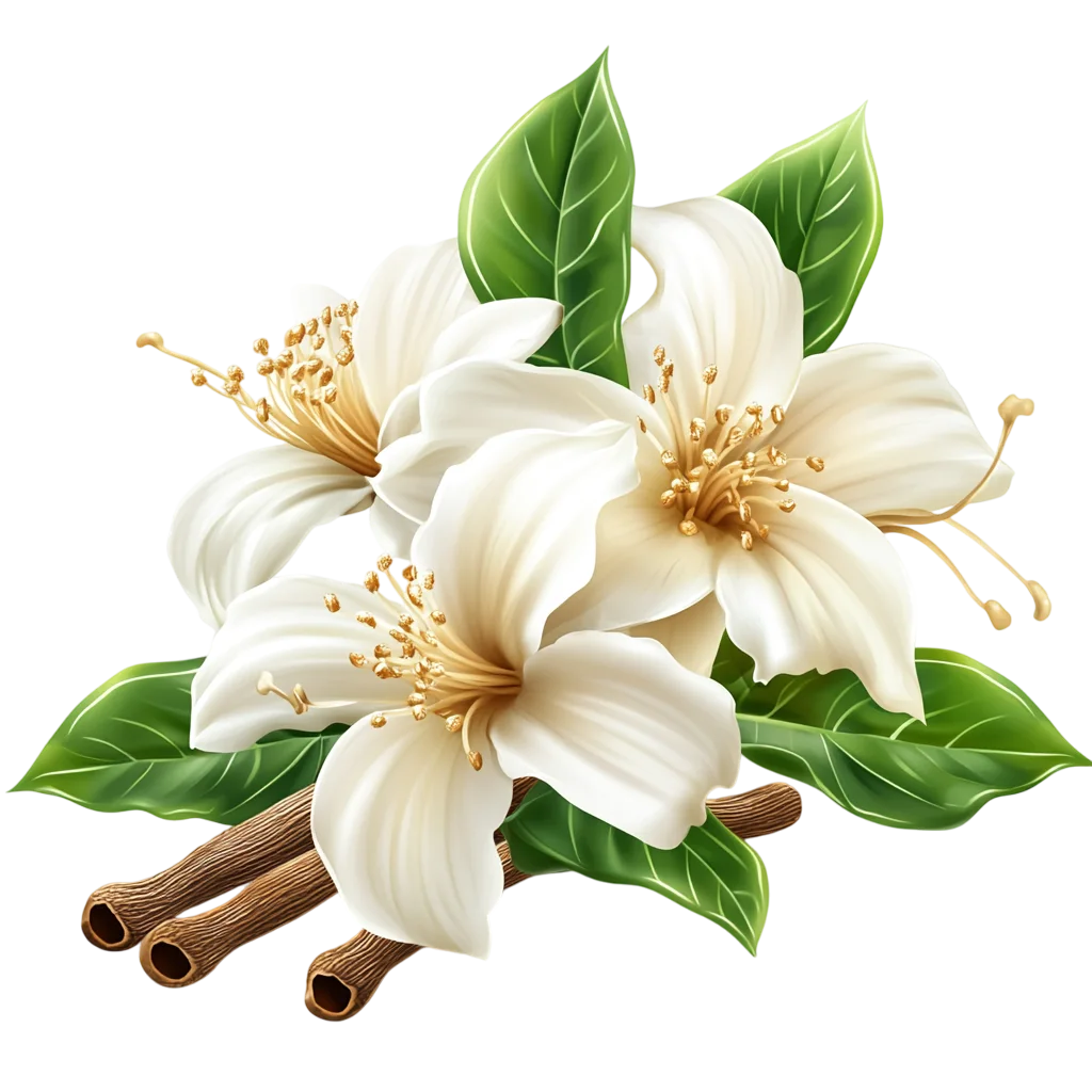 Vanilla Flowers Cluster with Bean Sticks Free PNG