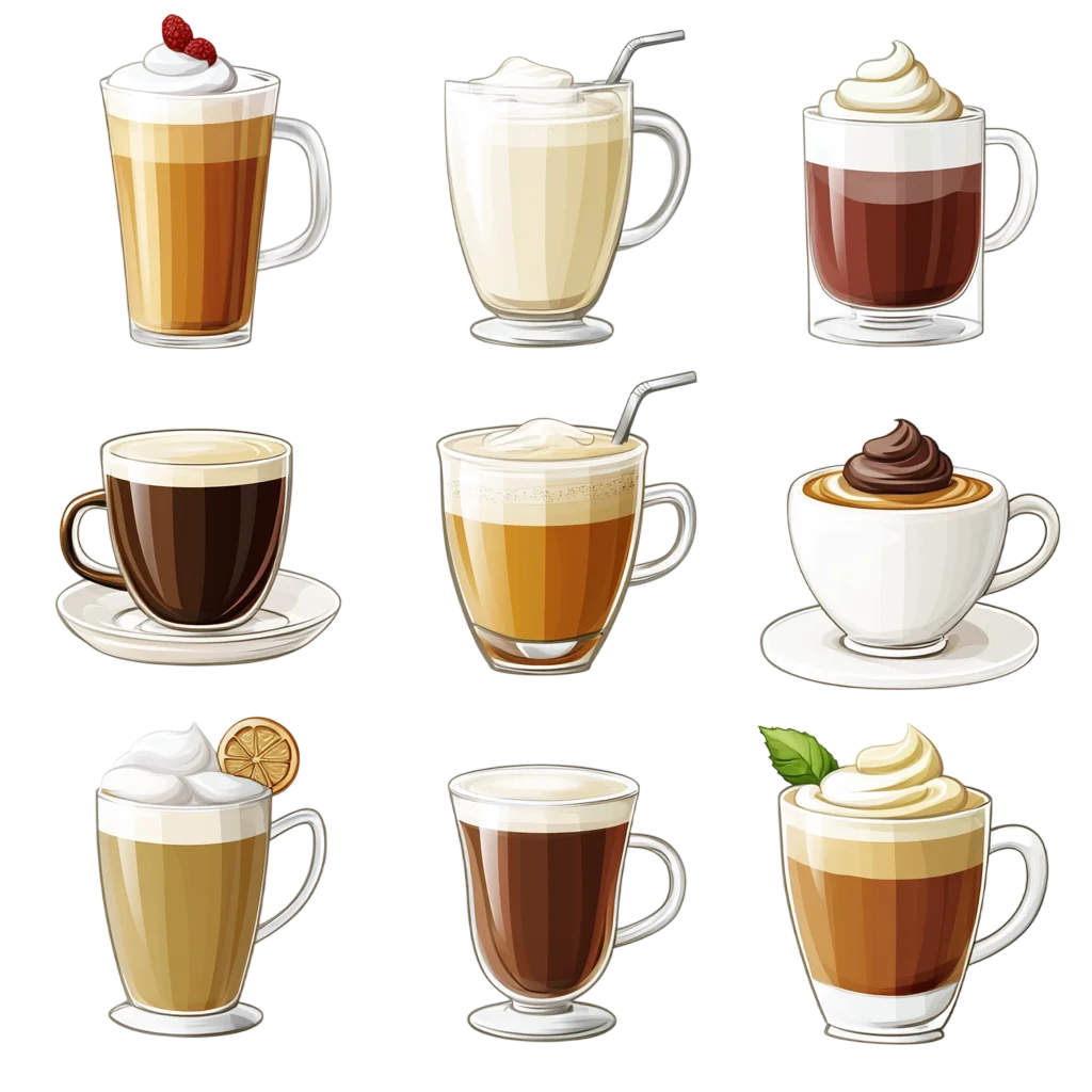 Coffee Cups and Warm Beverages Set Free PNG