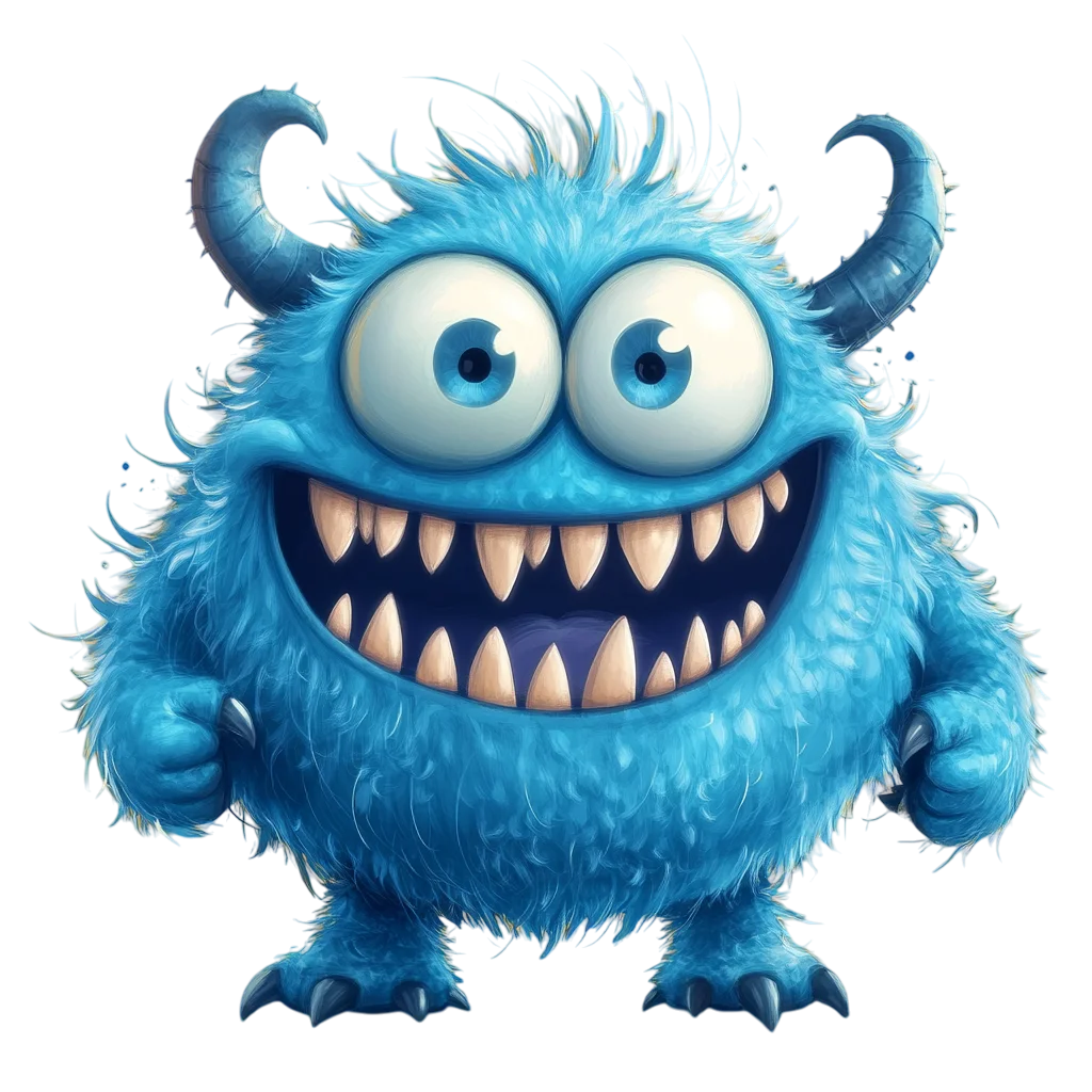 Cute Blue Fluffy Monster Laughing Free PNG