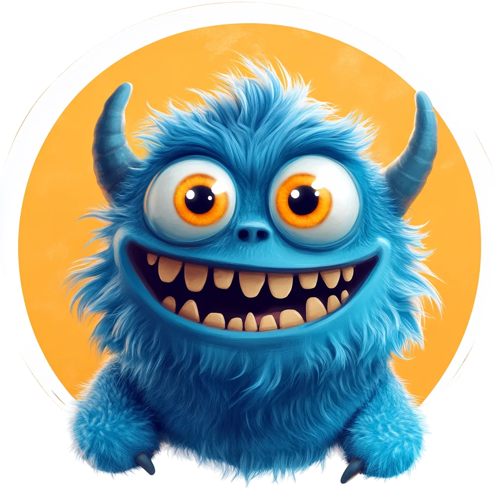 Furry Blue Monster Smiling Character Free PNG