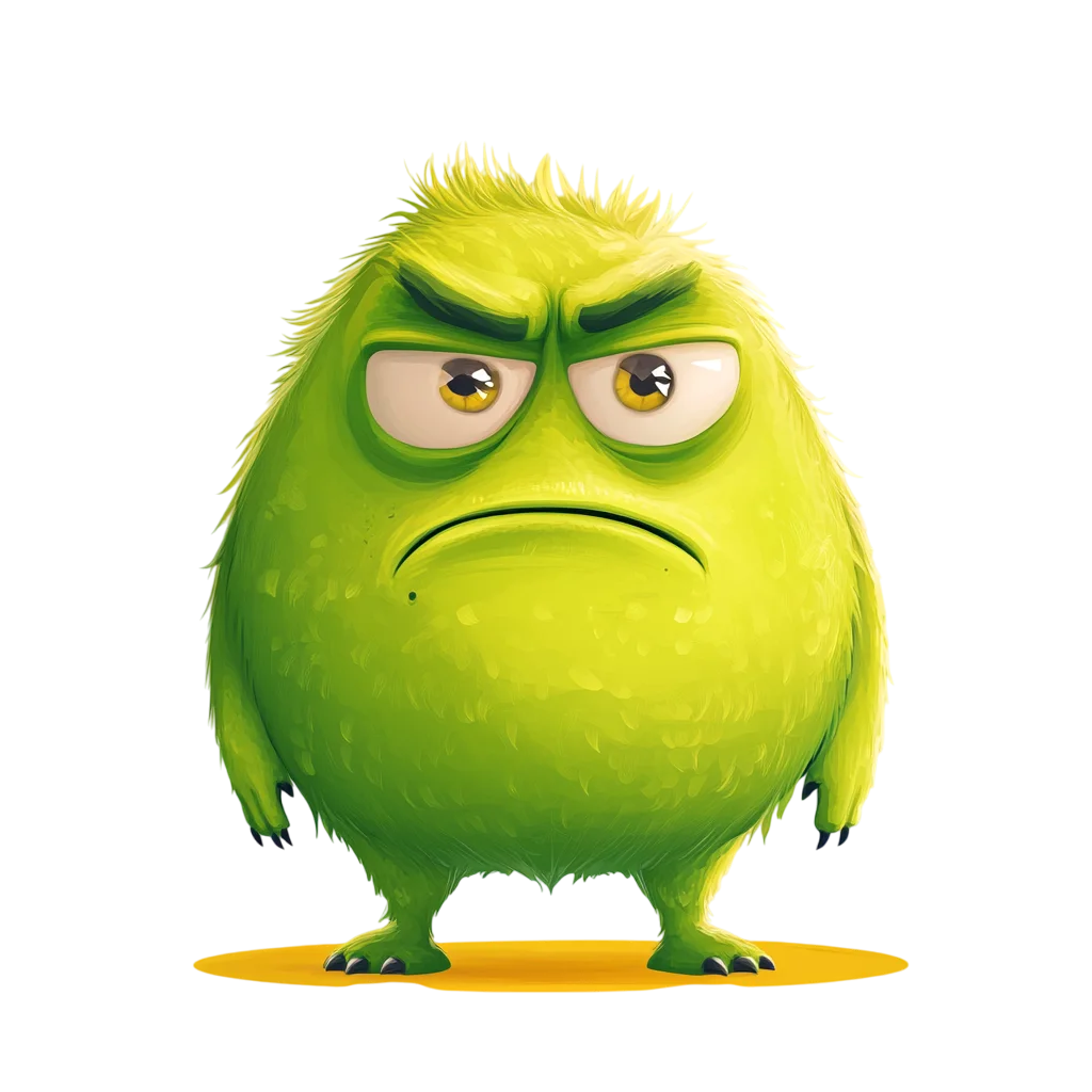 Grumpy Green Monster Round Character Free PNG