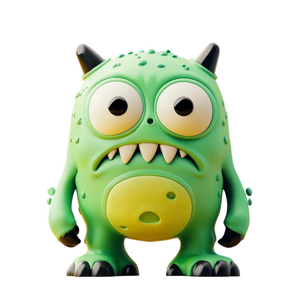 Cute Green Alien Monster with Horns Free PNG