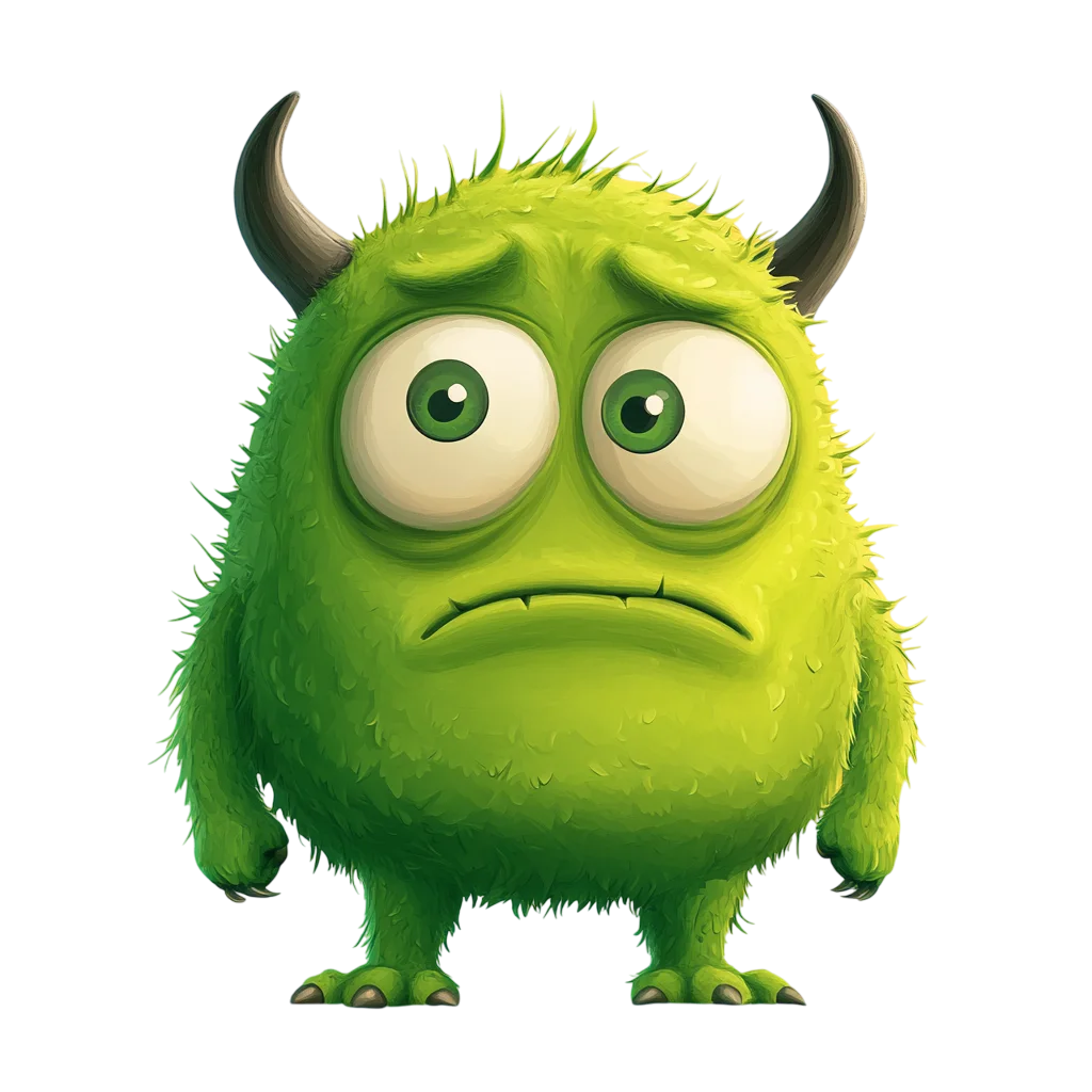 Sad Green Monster Cute Character Free PNG