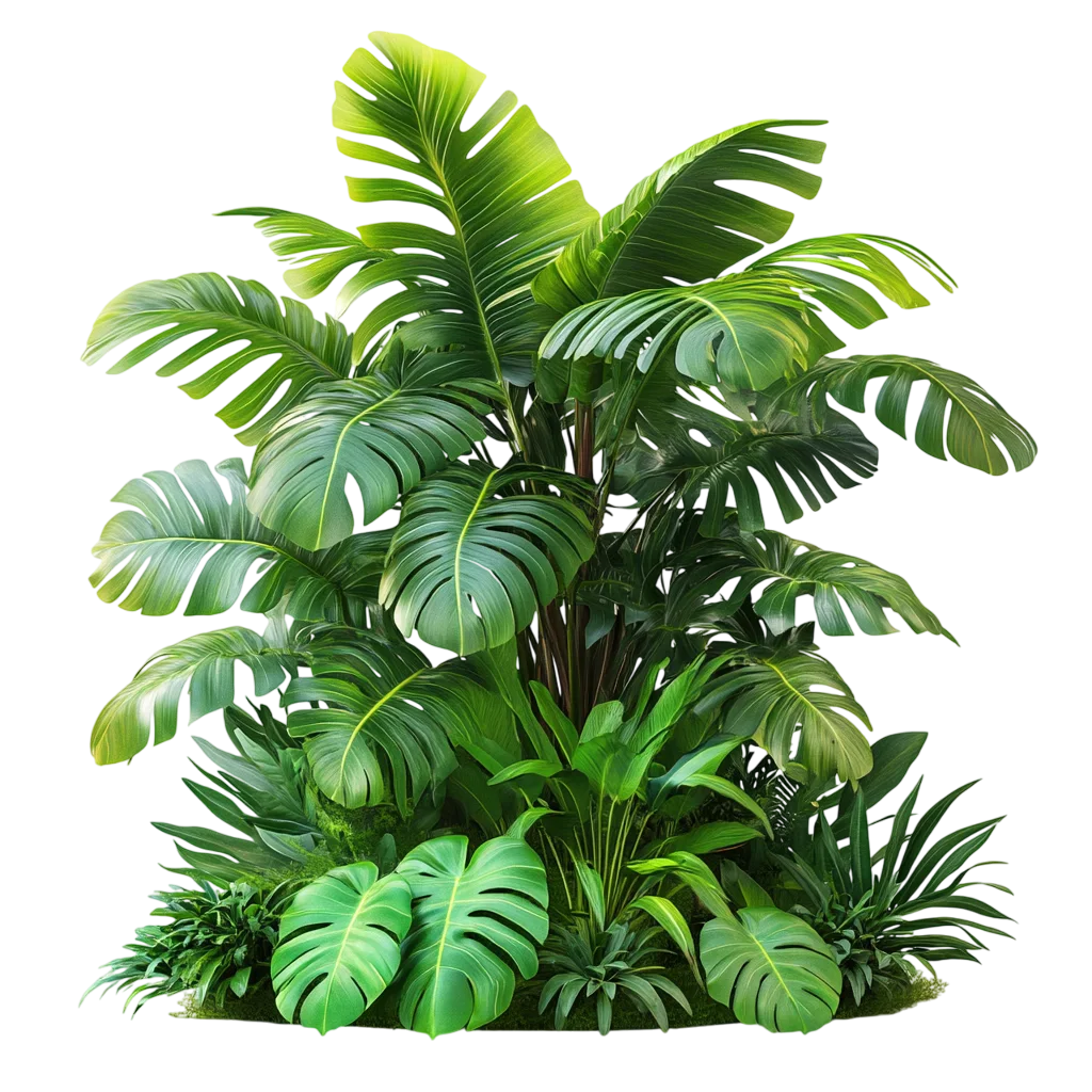 Lush Green Tropical Bush and Houseplants Free PNG