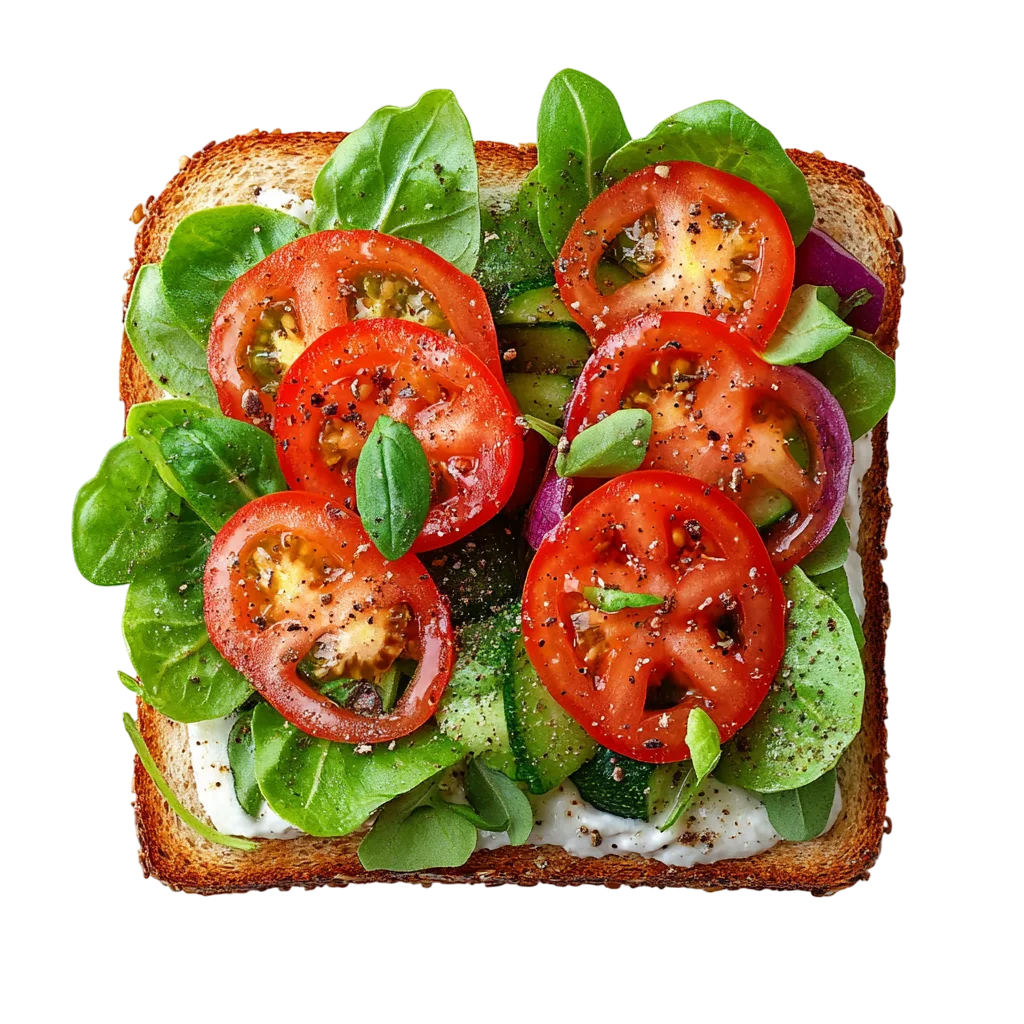 Open Face Veggie Toast with Sliced Tomatoes Free PNG