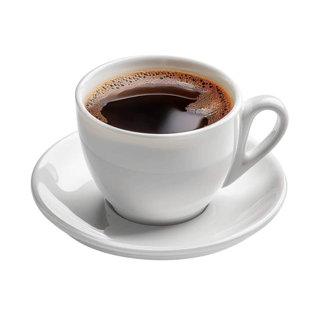 Fresh Black Coffee Cup on White Saucer Free PNG