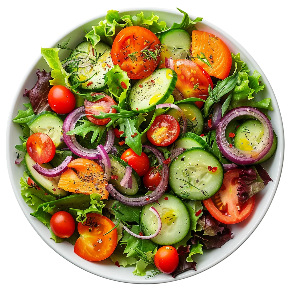 Fresh Mixed Garden Salad Plate Top View Free PNG