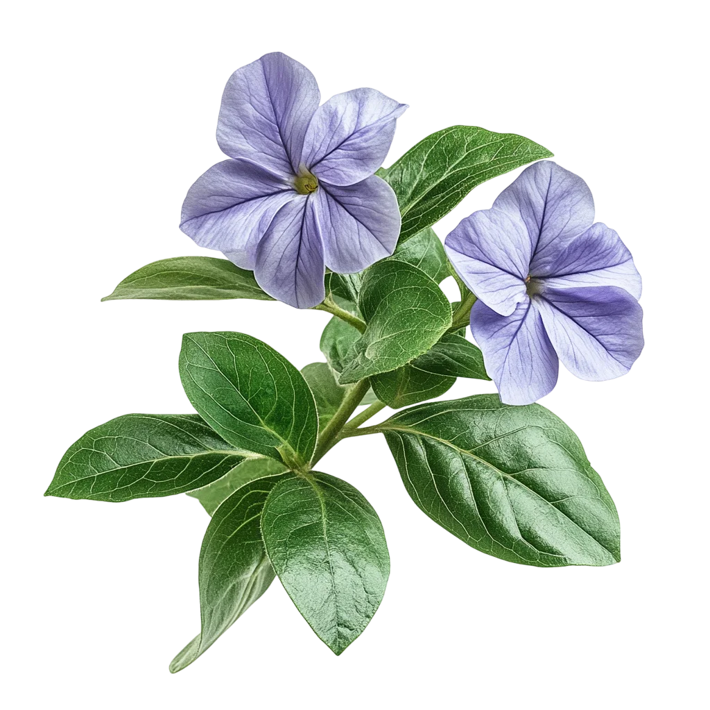 Violet Flower Sprig with Green Leaves Free PNG