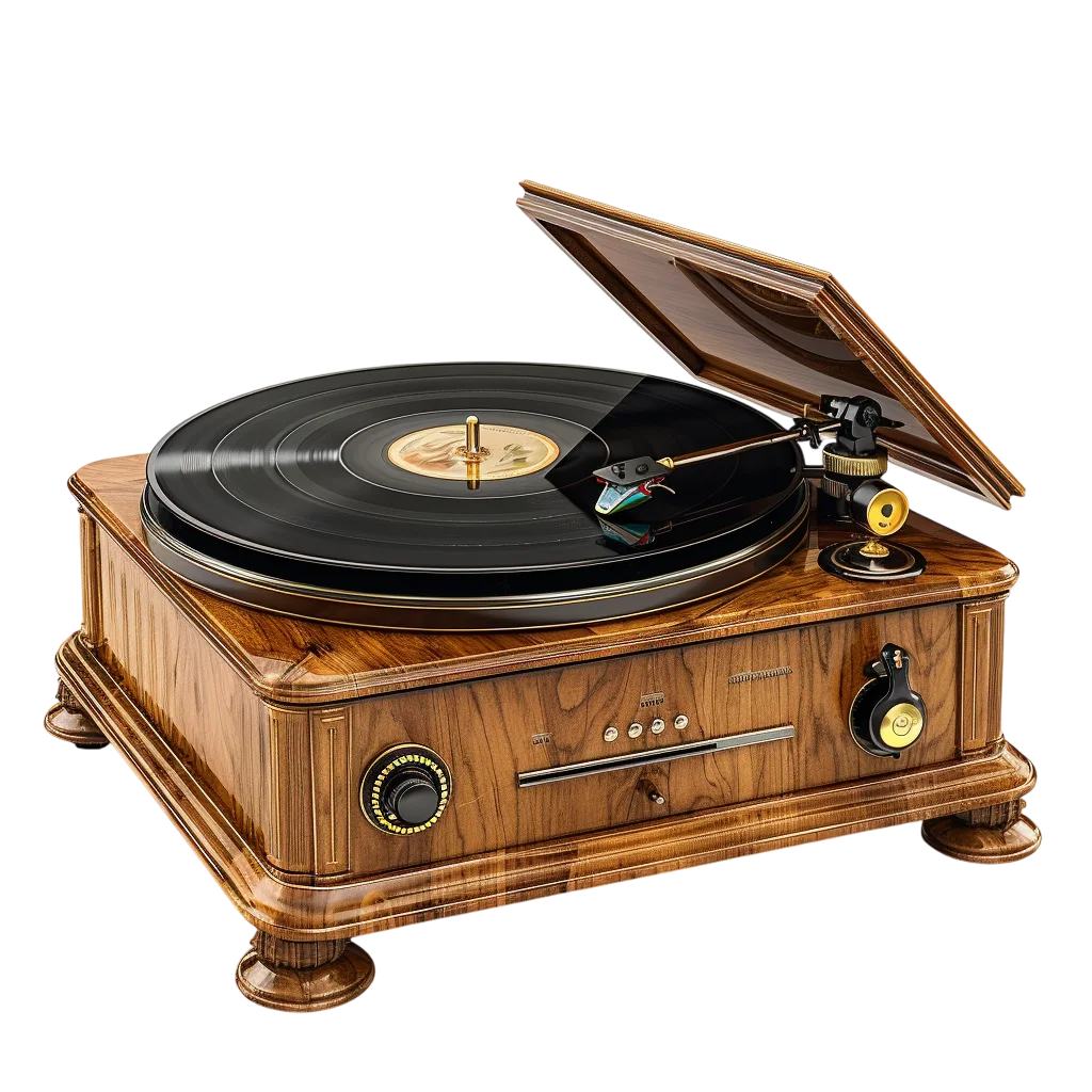 Antique Vinyl Record Player with Open Lid Free PNG