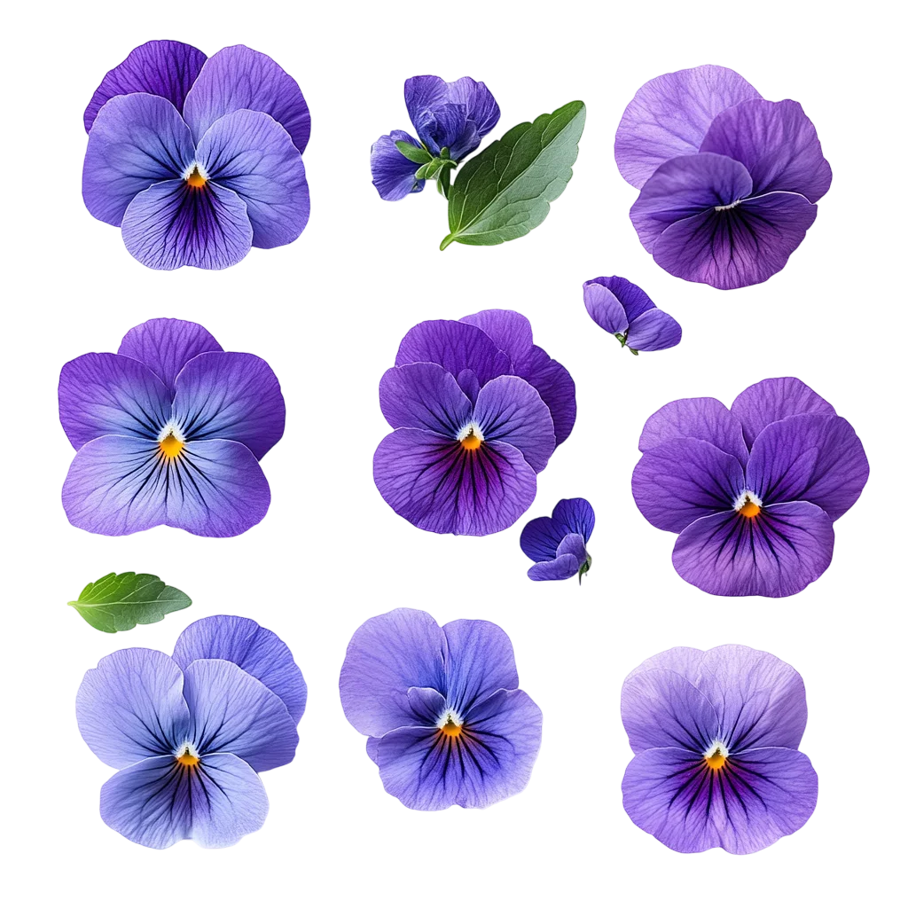 Scattered Purple Pansy Blossoms Pattern Free PNG