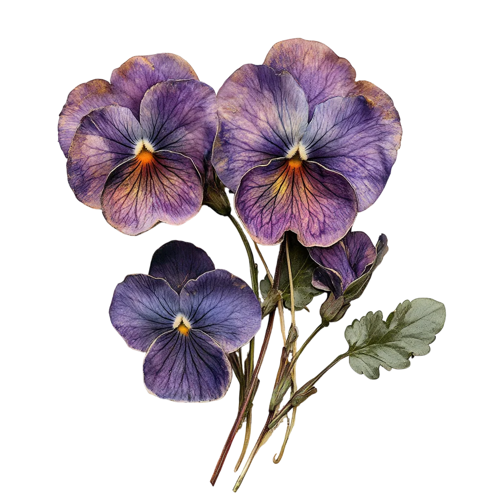Purple Pansy Flower Bouquet with Stems Free PNG