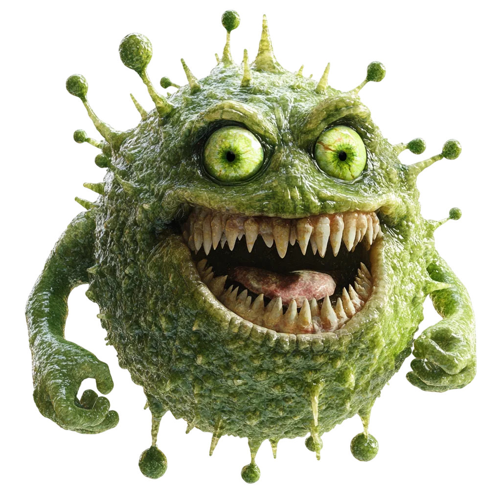 Furry Green Monster Germ Character Smiling Free PNG