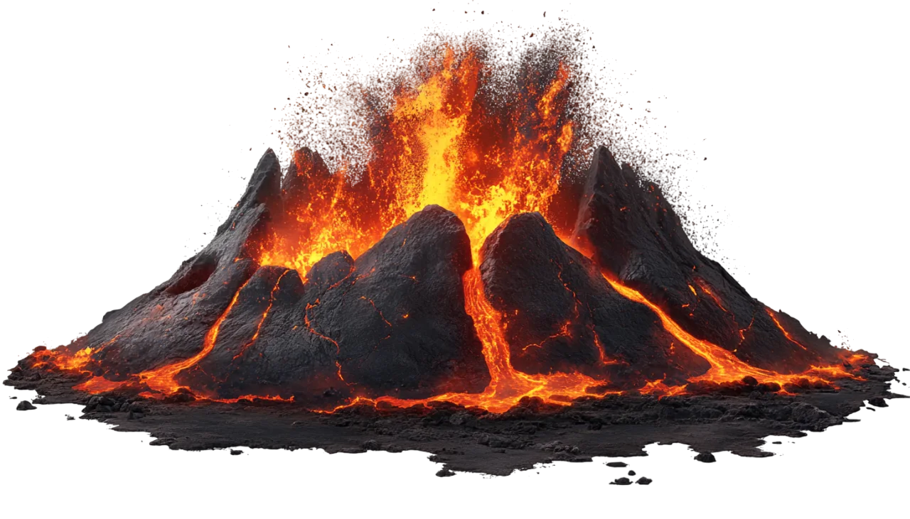 Active Erupting Volcano with Fiery Fire Magma Free PNG