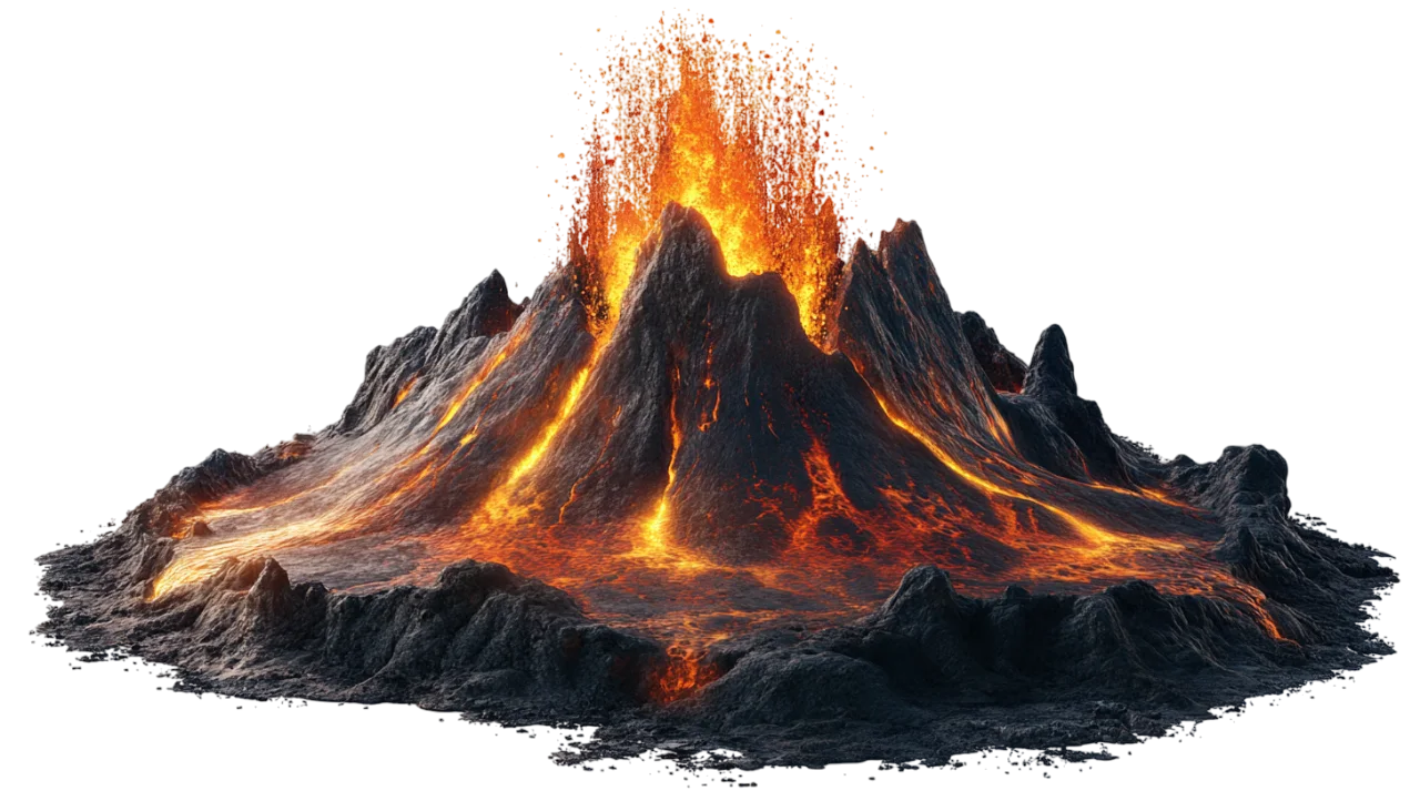 Erupting Volcano Mountain with Fiery Lava Free PNG