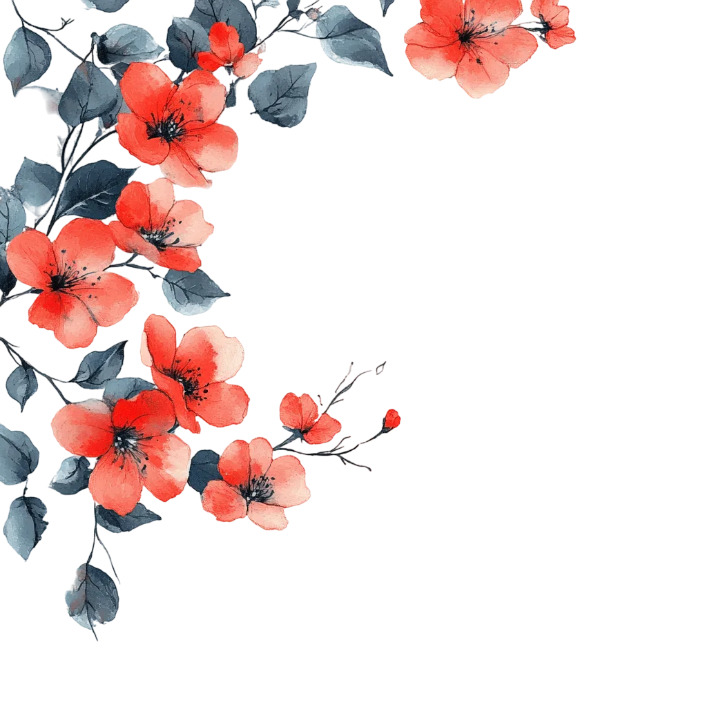 Watercolor Red Cherry Blossom Branch Corner Free PNG