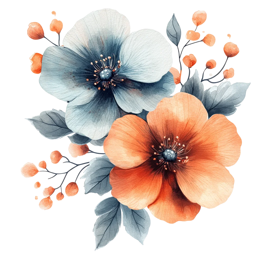 Watercolor Floral Bouquet with Orange Flowers Free PNG