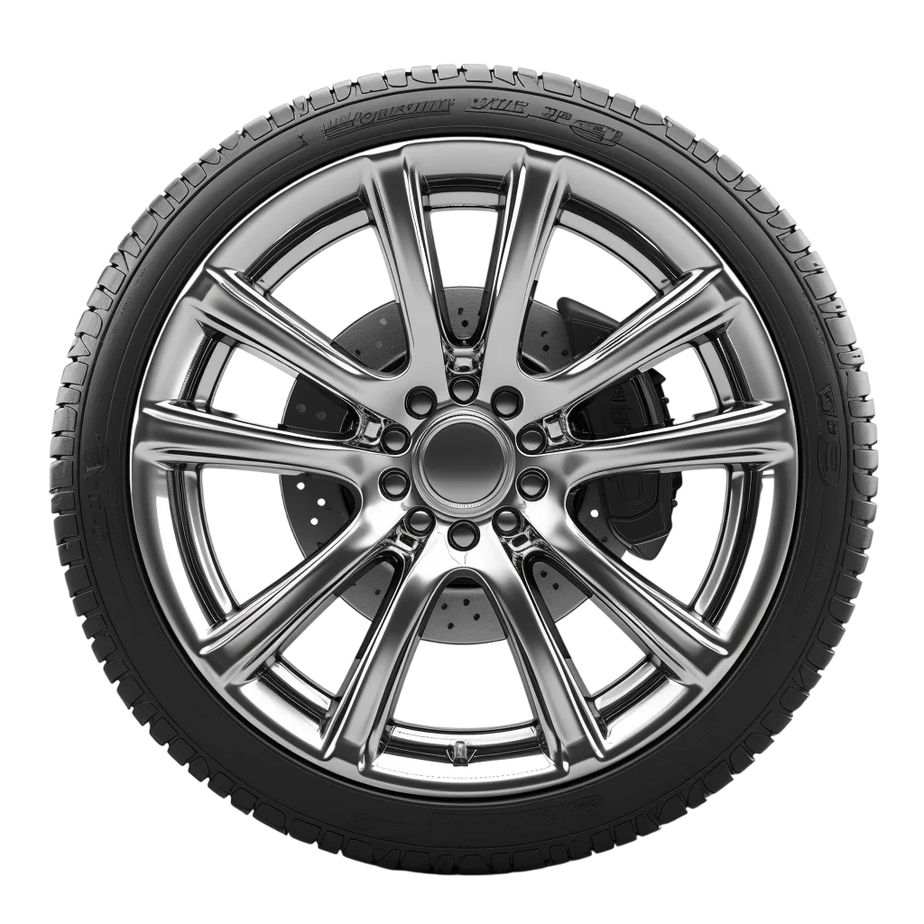 Chrome Car Wheel Alloy Rim and Tire Cutout Free PNG