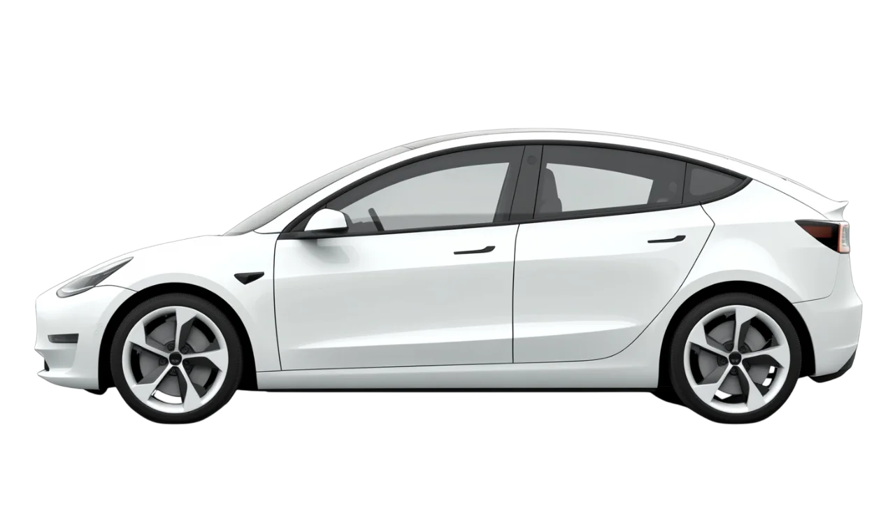 White Modern Sedan Electric Car Side View Free PNG