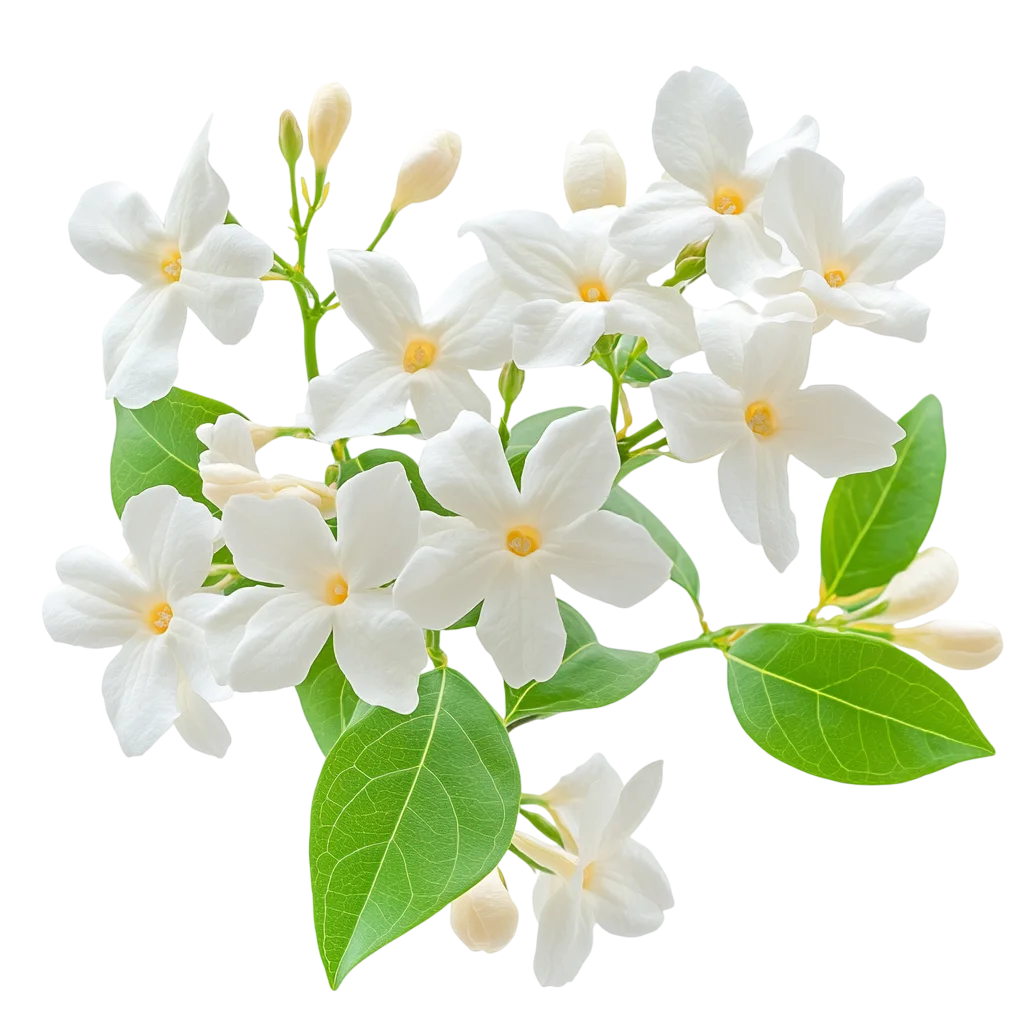 White Jasmine Flowers with Green Foliage Free PNG