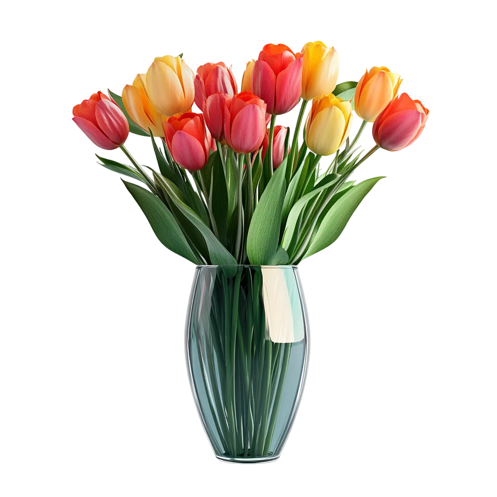 Fresh Mixed Tulip Flowers Bouquet in Vase Free PNG