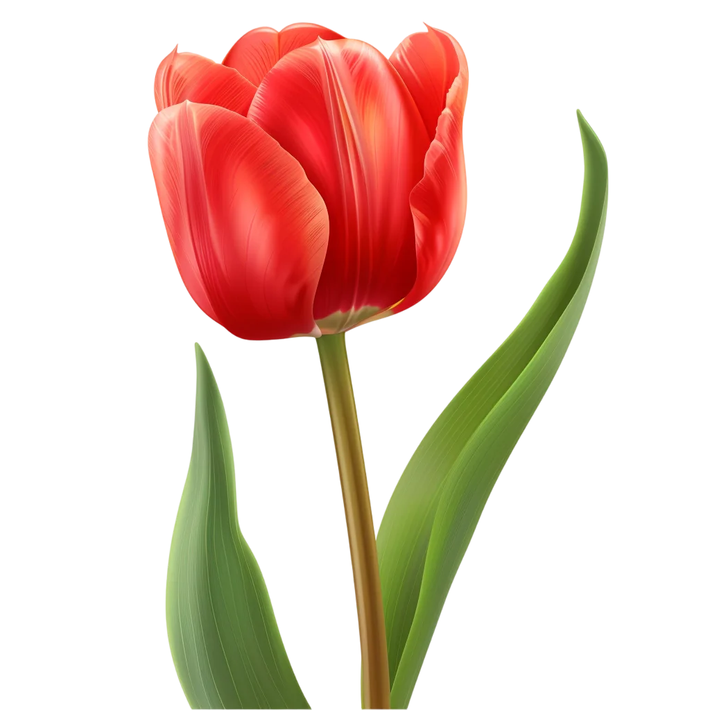 Vibrant Red Tulip Flower on Tall Green Stem Free PNG