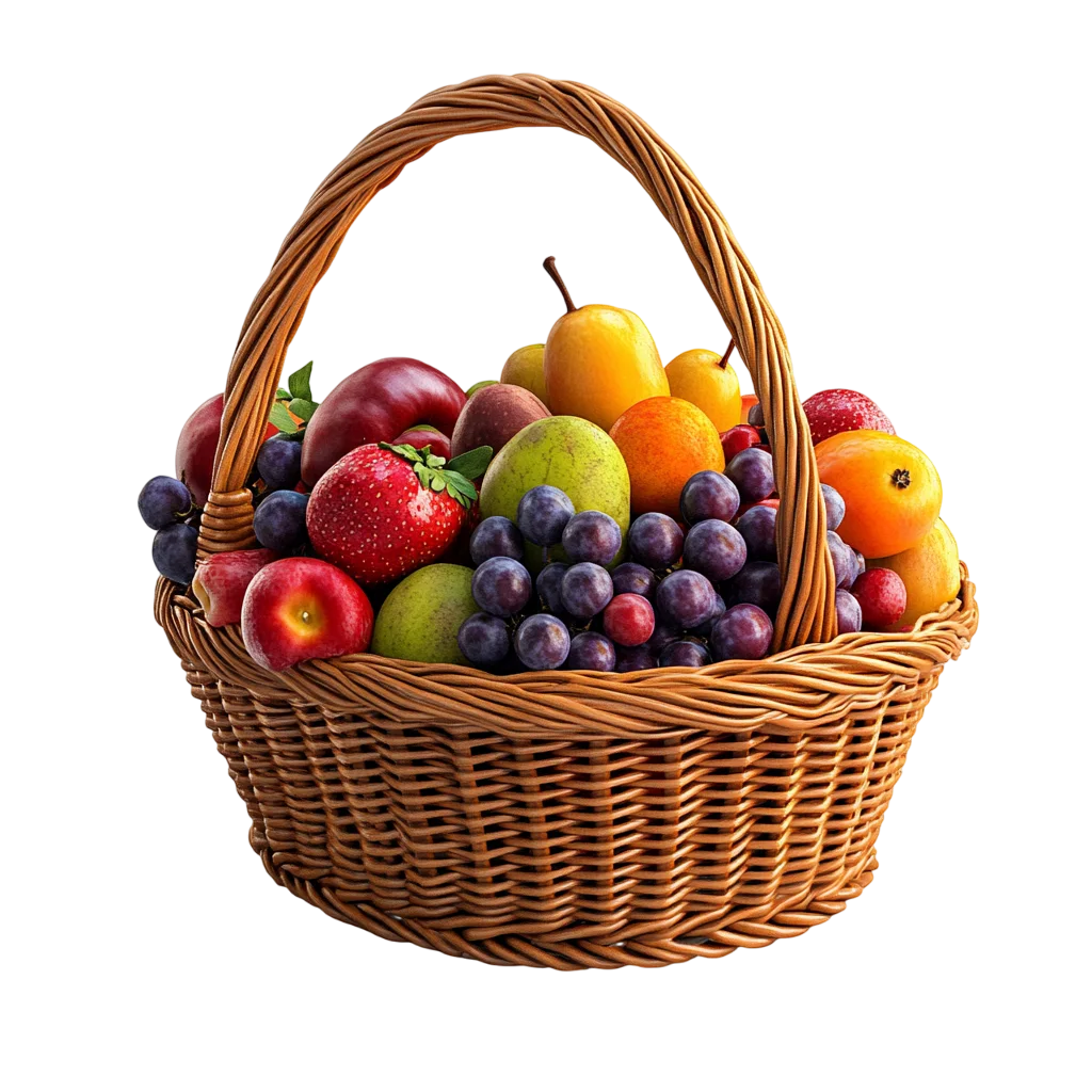 Wicker Basket Loaded with Fresh Mixed Fruits Free PNG