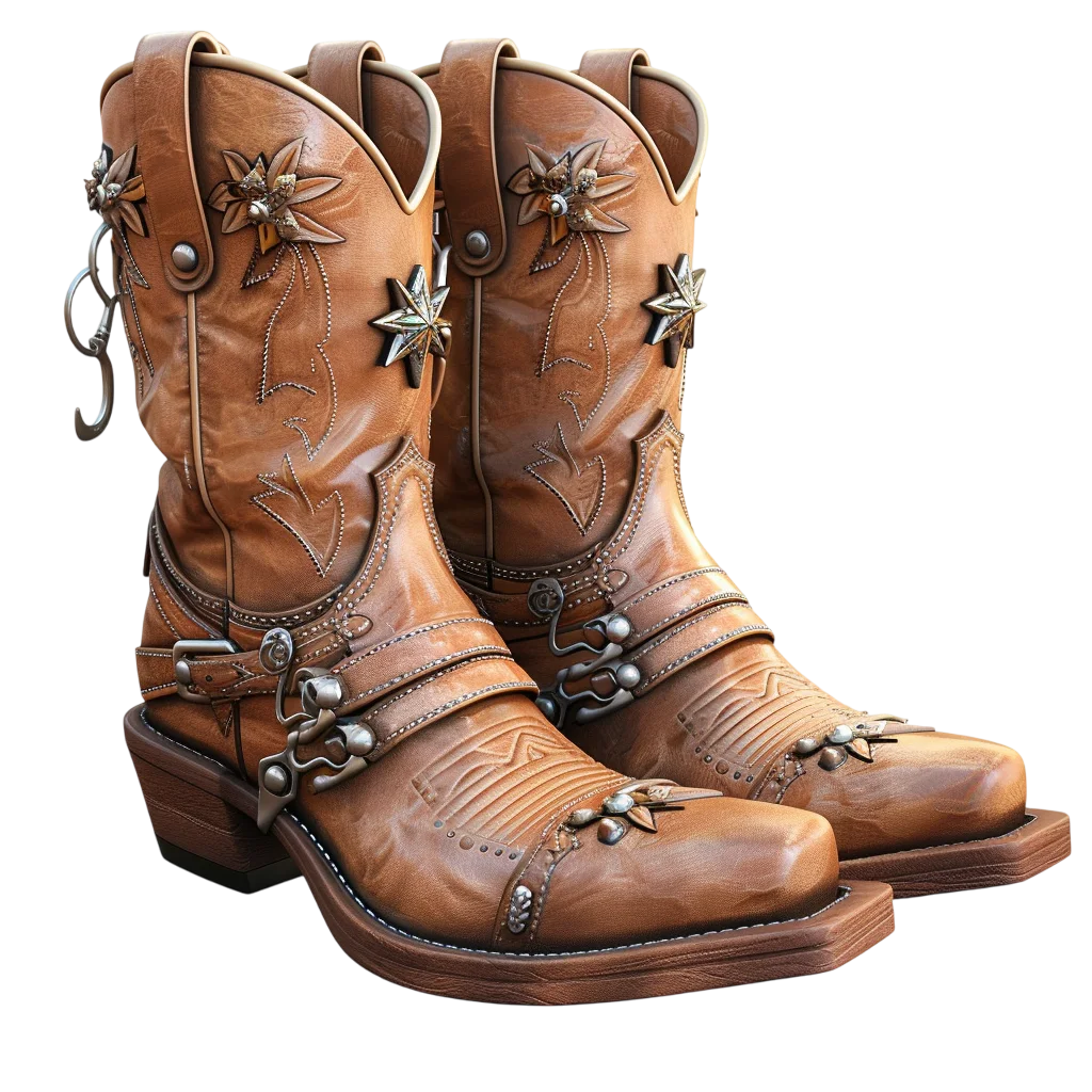Embroidered Brown Leather Cowboy Boots Free PNG