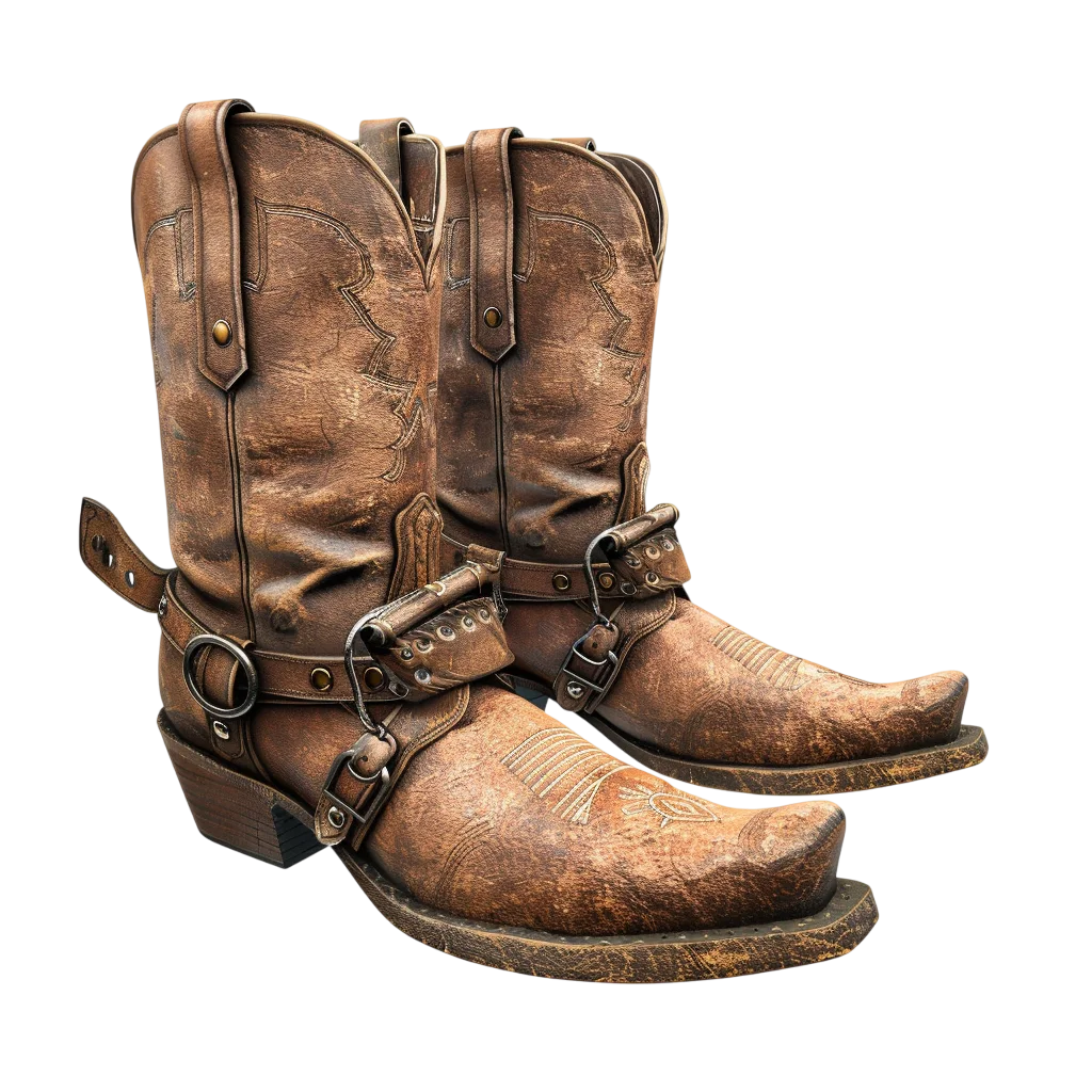 Vintage Leather Cowboy Boots Pair Cutout Free PNG