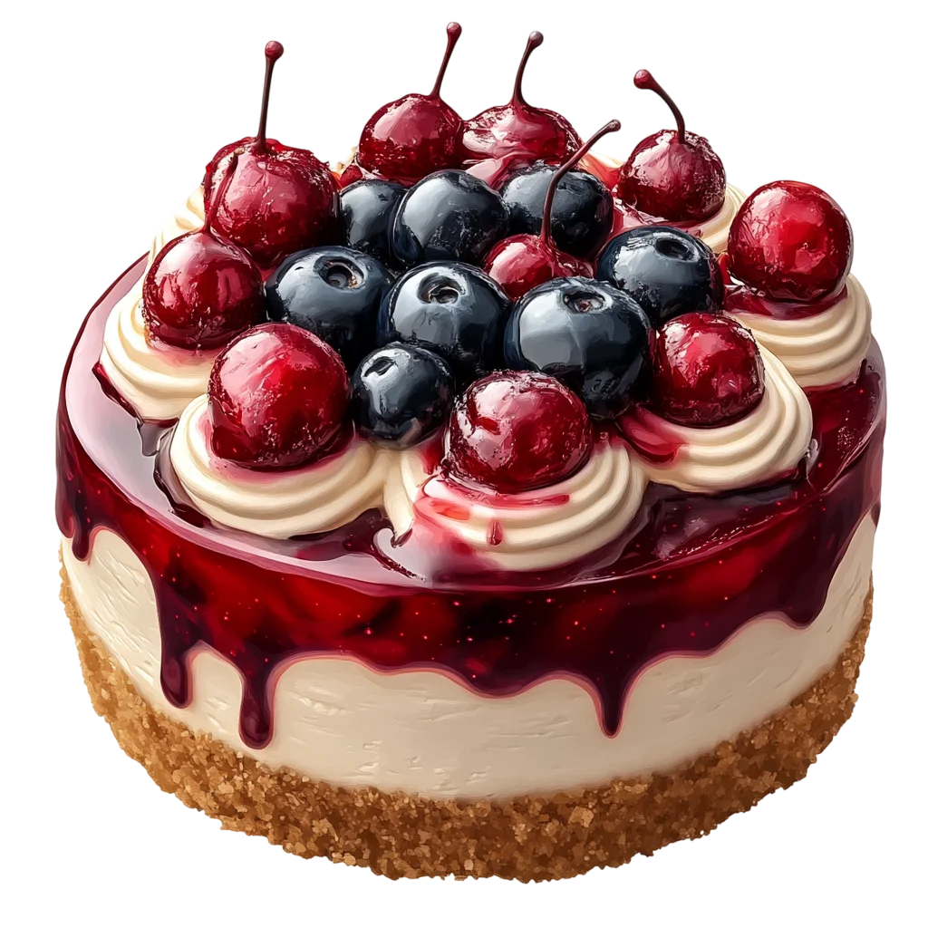 Cherry Glaze Drip Cake Topped with Fresh Berries Free PNG