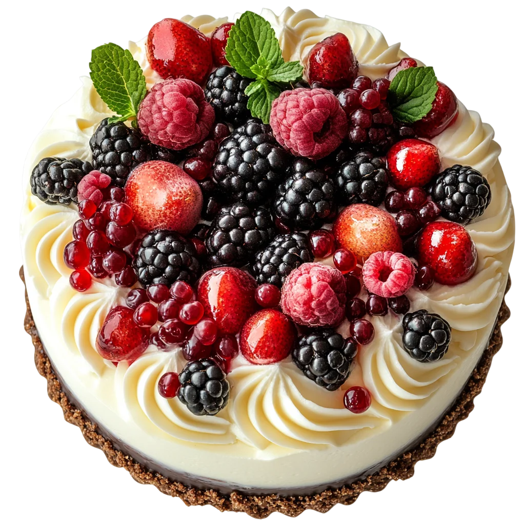 Berry Cheesecake Tart Decorated with Mint Leaves Free PNG
