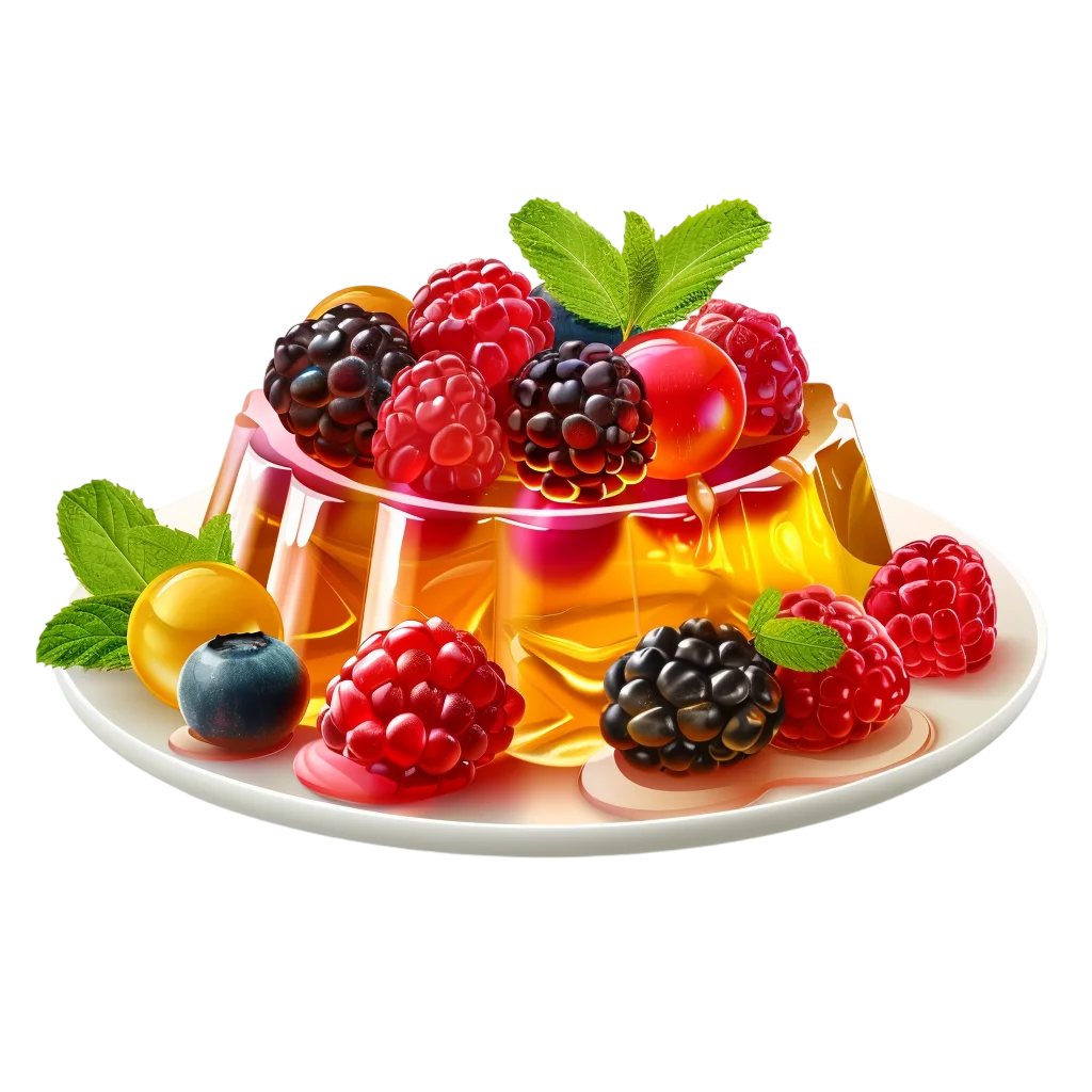 Red Berry Jello Mold Dessert with Mint Garnish Free PNG