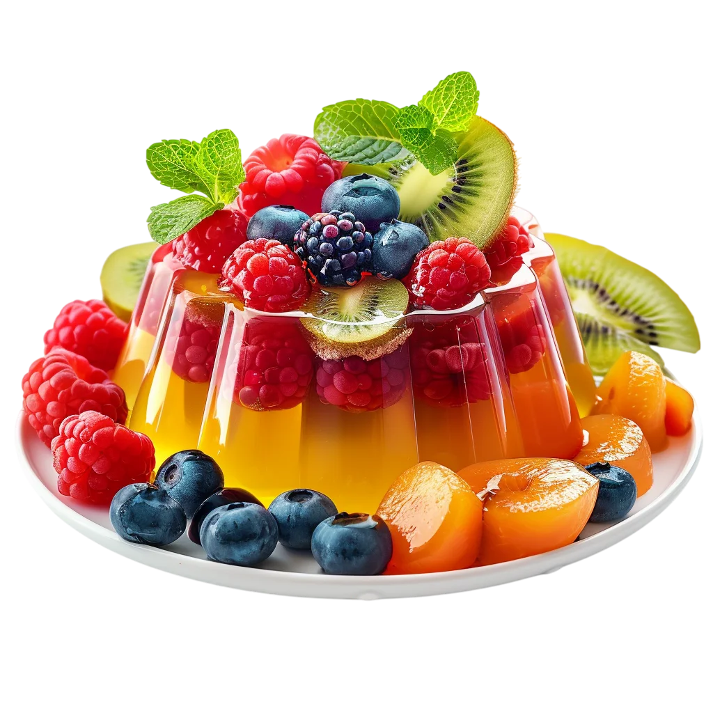 Layered Fruit Jello Mold Cake with Fresh Berries Free PNG