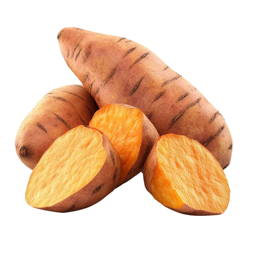 Raw Sweet Potatoes Whole and Sliced Chunks Free PNG