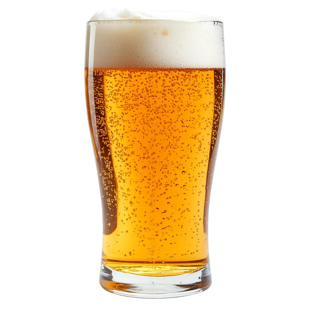 Pint Glass of Cold Golden Beer with Foam Free PNG