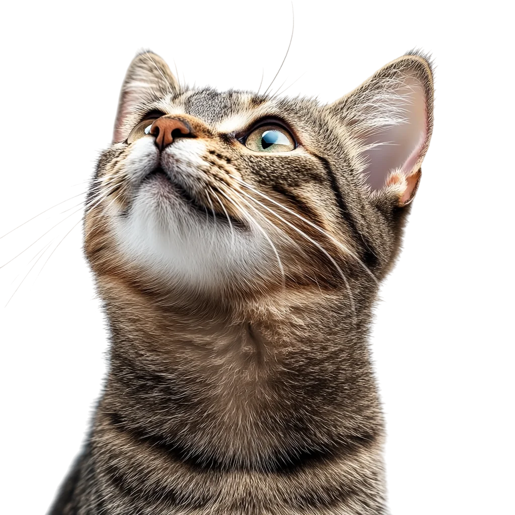 Tabby Cat Face Looking Up Portrait Cutout Free PNG