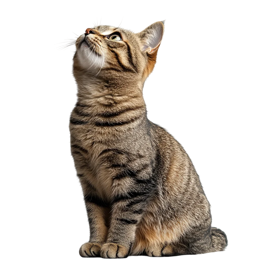 Sitting Tabby Cat Looking Up Full Body Cutout Free PNG