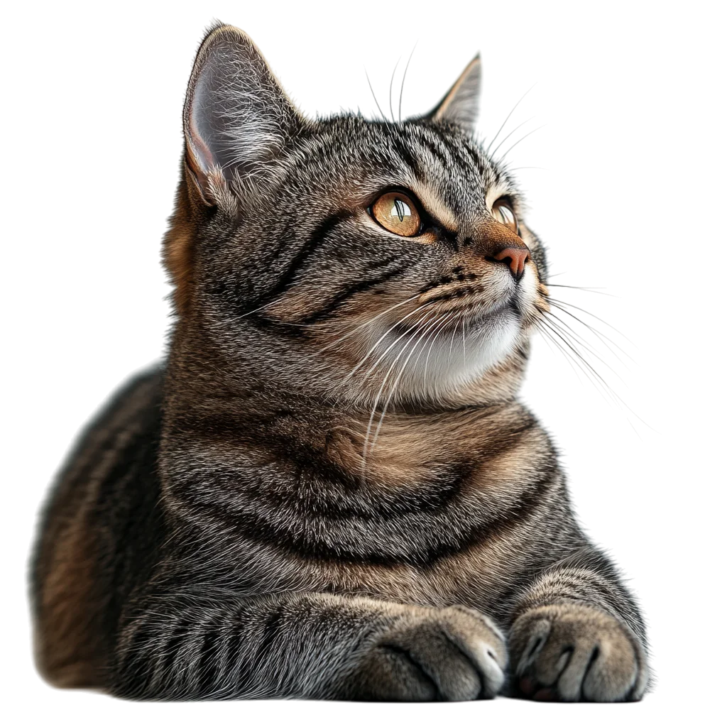 Brown Tabby Cat Resting and Looking Upward Free PNG