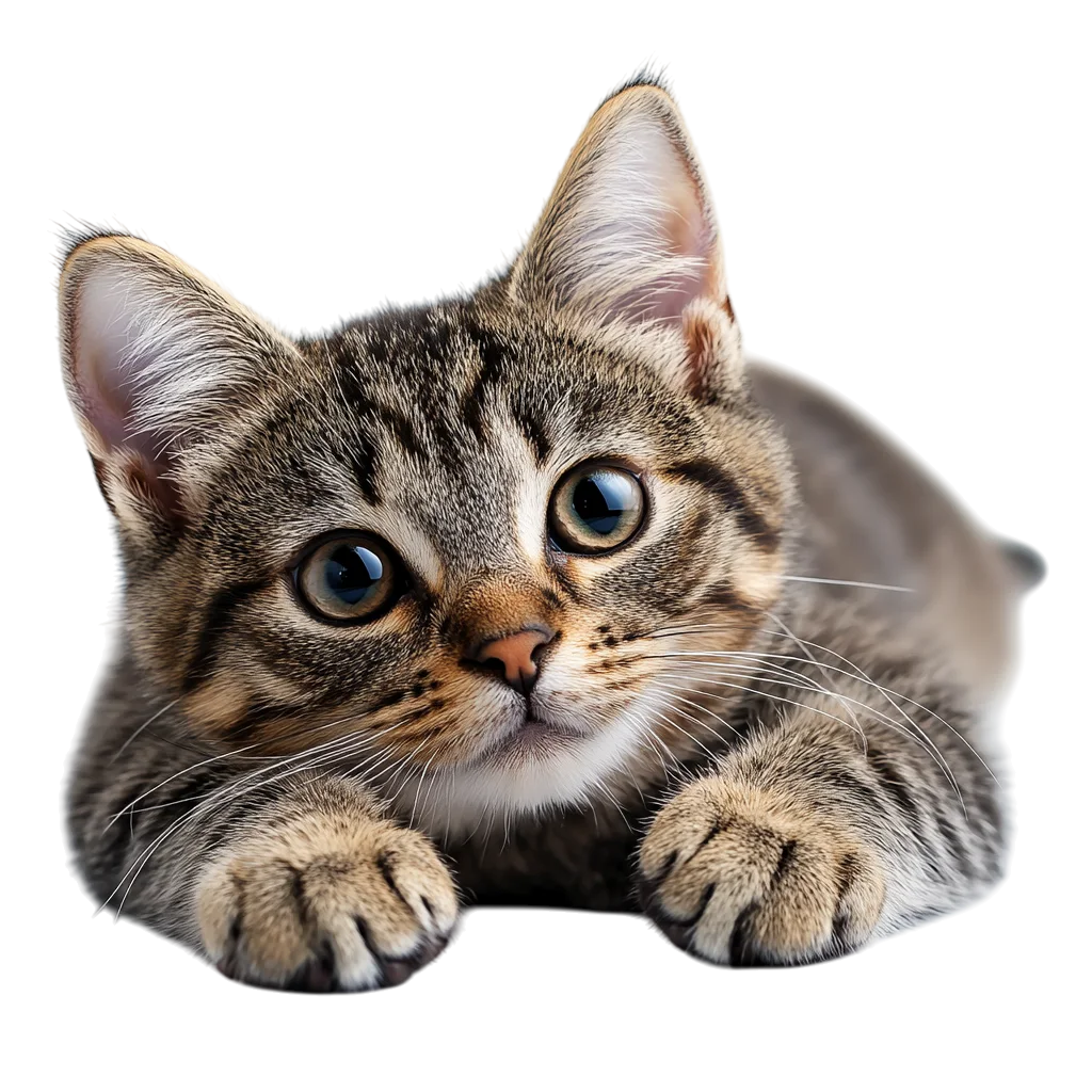 Cute Tabby Kitten Lying Down Looking Ahead Free PNG