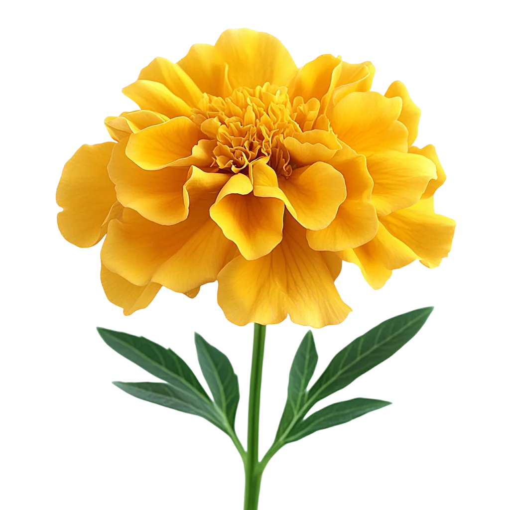 Yellow Marigold Flower on Green Stem Cutout Free PNG