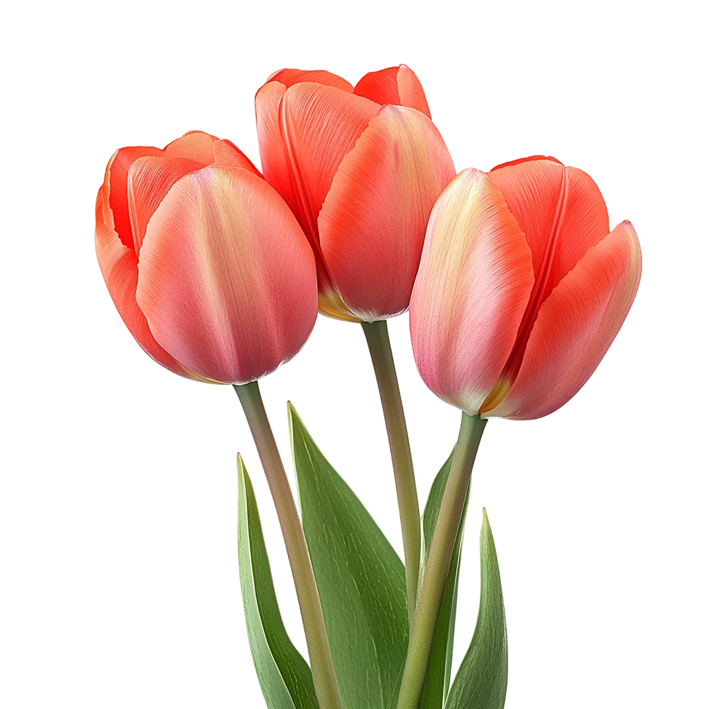 Trio of Blooming Red Orange Tulip Flowers Free PNG