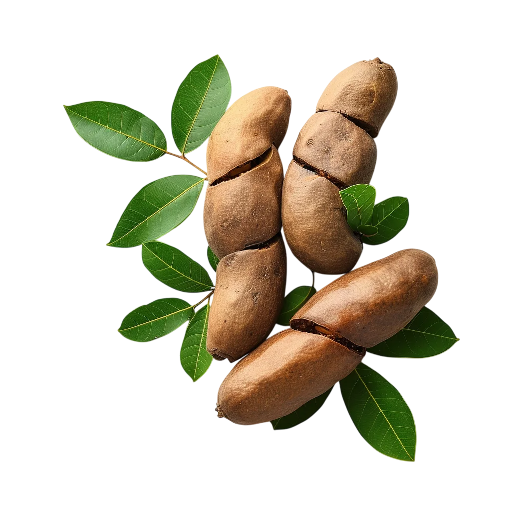 Fresh Tamarind Pods with Green Leaves Free PNG
