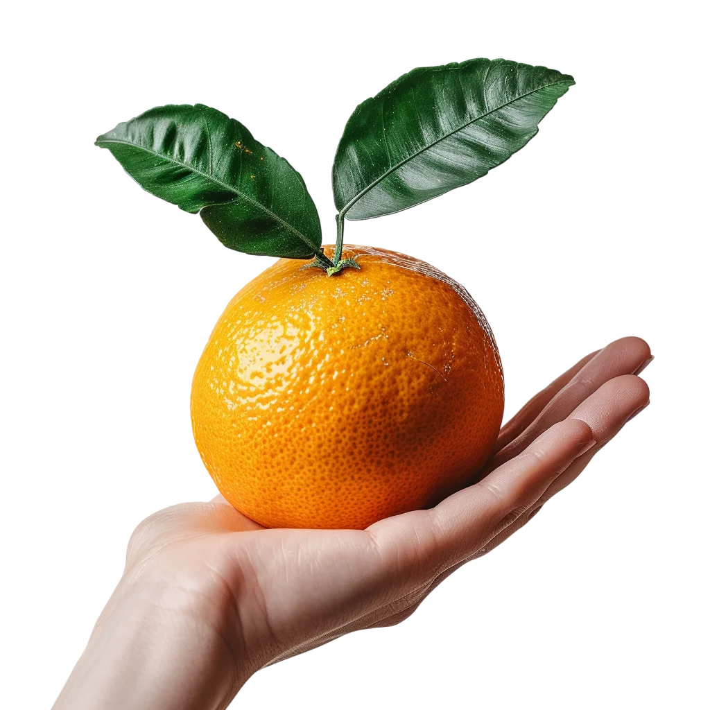 Ripe Orange Fruit with Leaf in Hand Free PNG