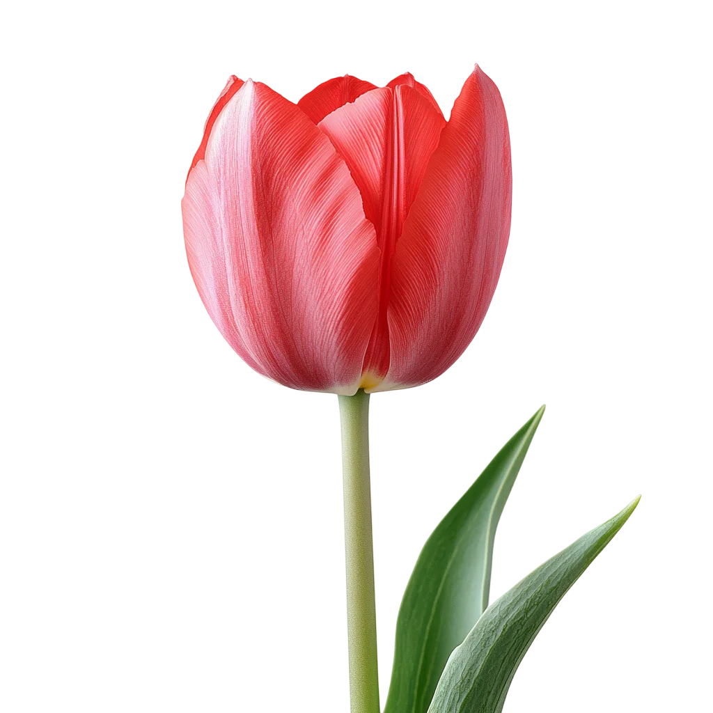 Single Blooming Red Tulip Flower Stem Free PNG