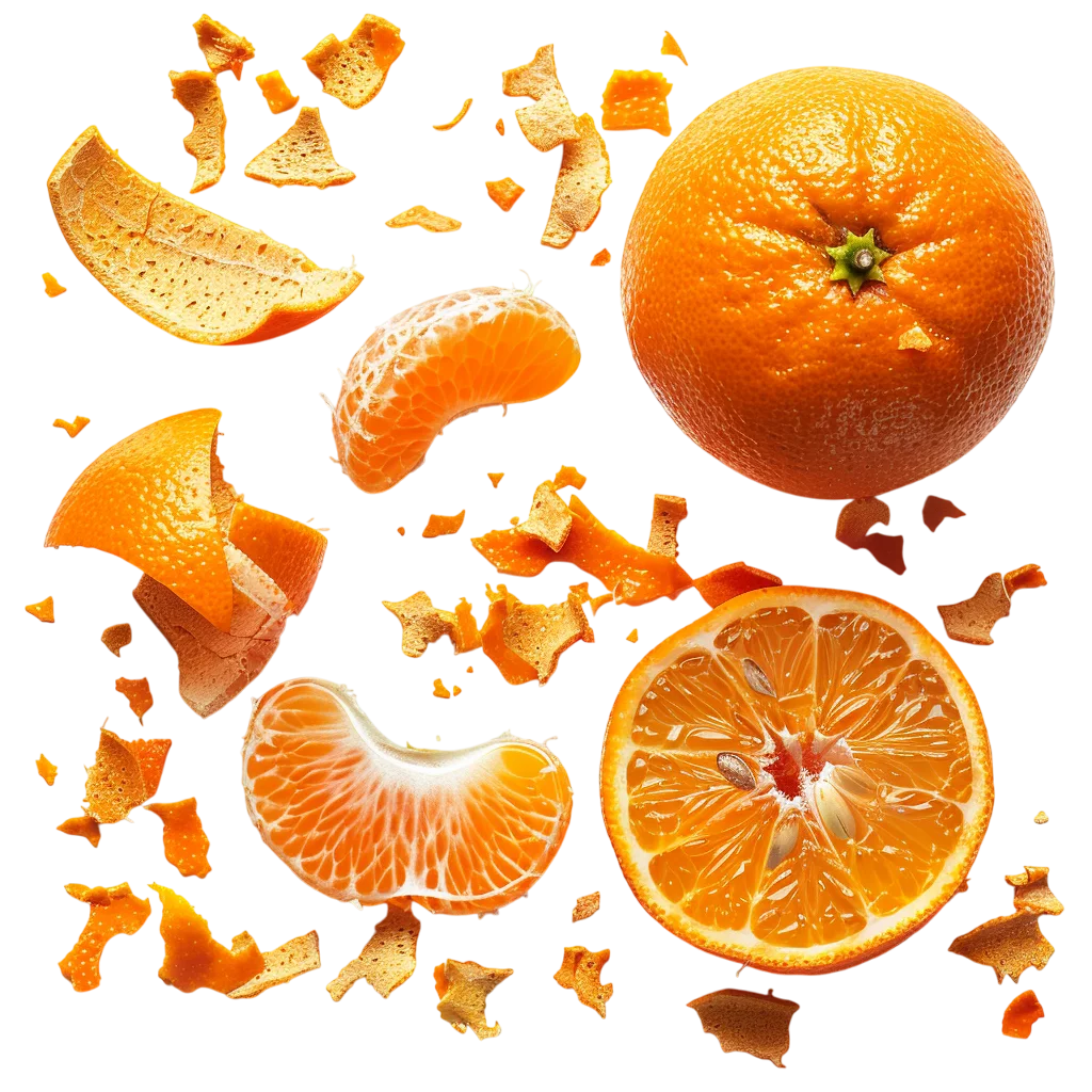 Fresh Orange Slices and Tangerine Peel Splash Free PNG