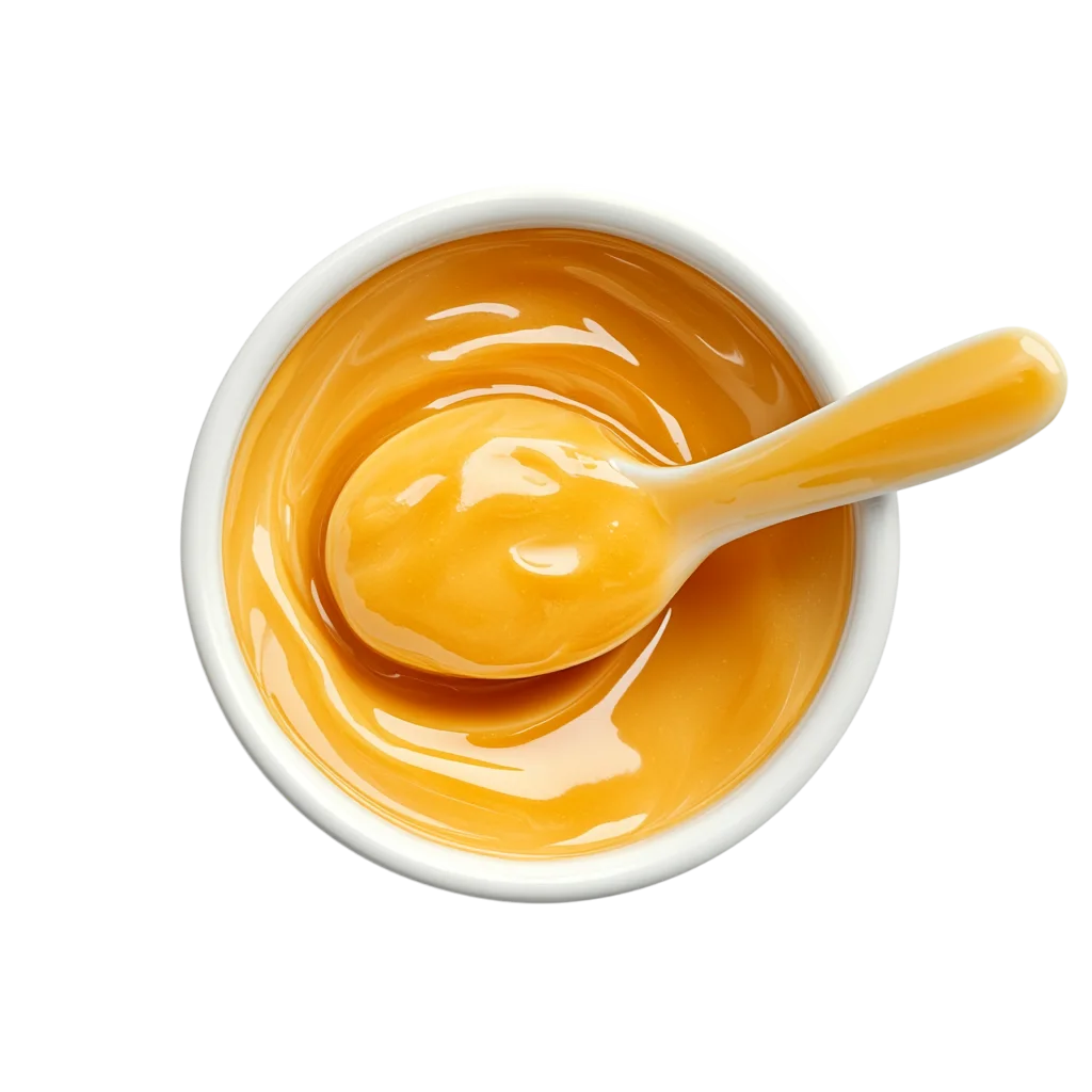 Creamy Yellow Pudding Dip Bowl with Spoon Free PNG